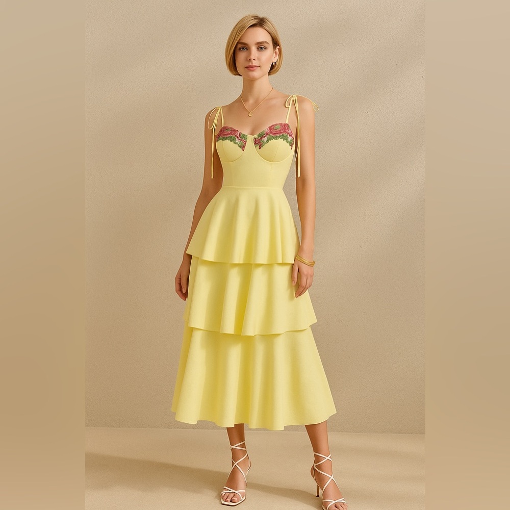 Lemon Bloom Tiered Corset Dress-Missing external and internal tags